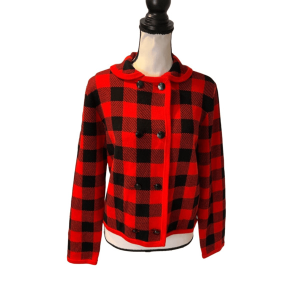 J. Crew Sweater Jacket Plaid Red Black - Picture 4 of 13
